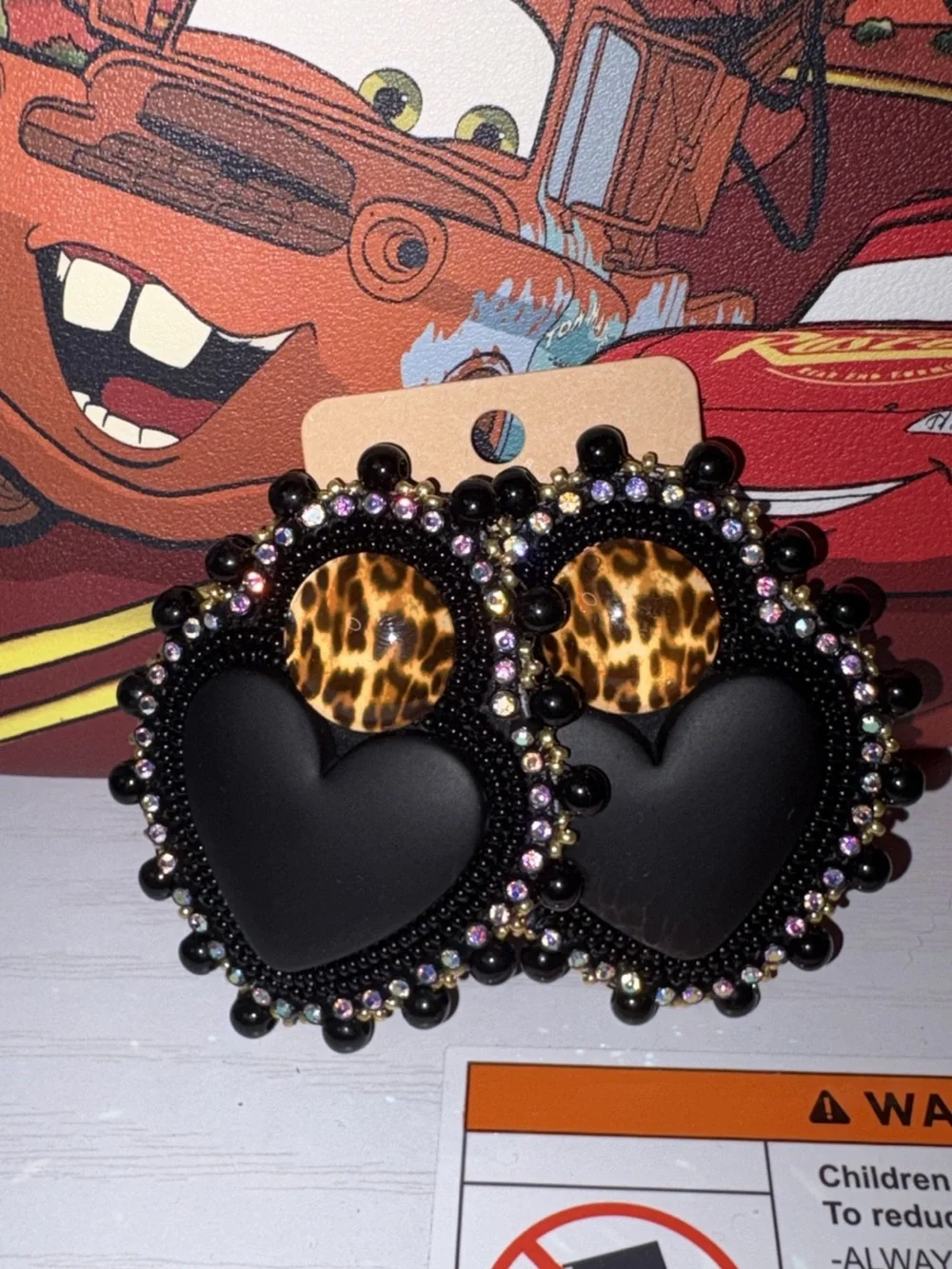 Black Heart & Leopard Accent Statement Earrings